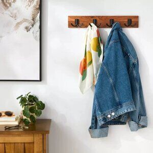 Brightroom 4 Octopus Hook Wall Mounted Wooden Coat/Towel Rack 18"x3"